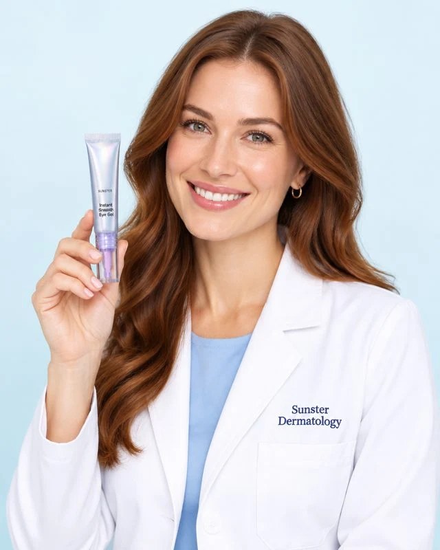 Sunster Dermatology specialist holding the eye gel tube