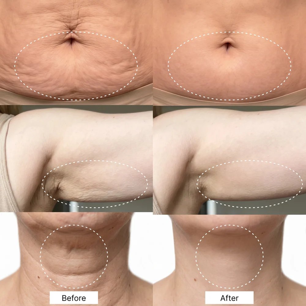 Before and after: belly, upper arm and neck